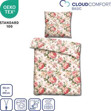 Doppelpack CloudComfort Basic Mikrofaser Bettwäsche Camelie 135 x 200 + 80 x 80 cm
