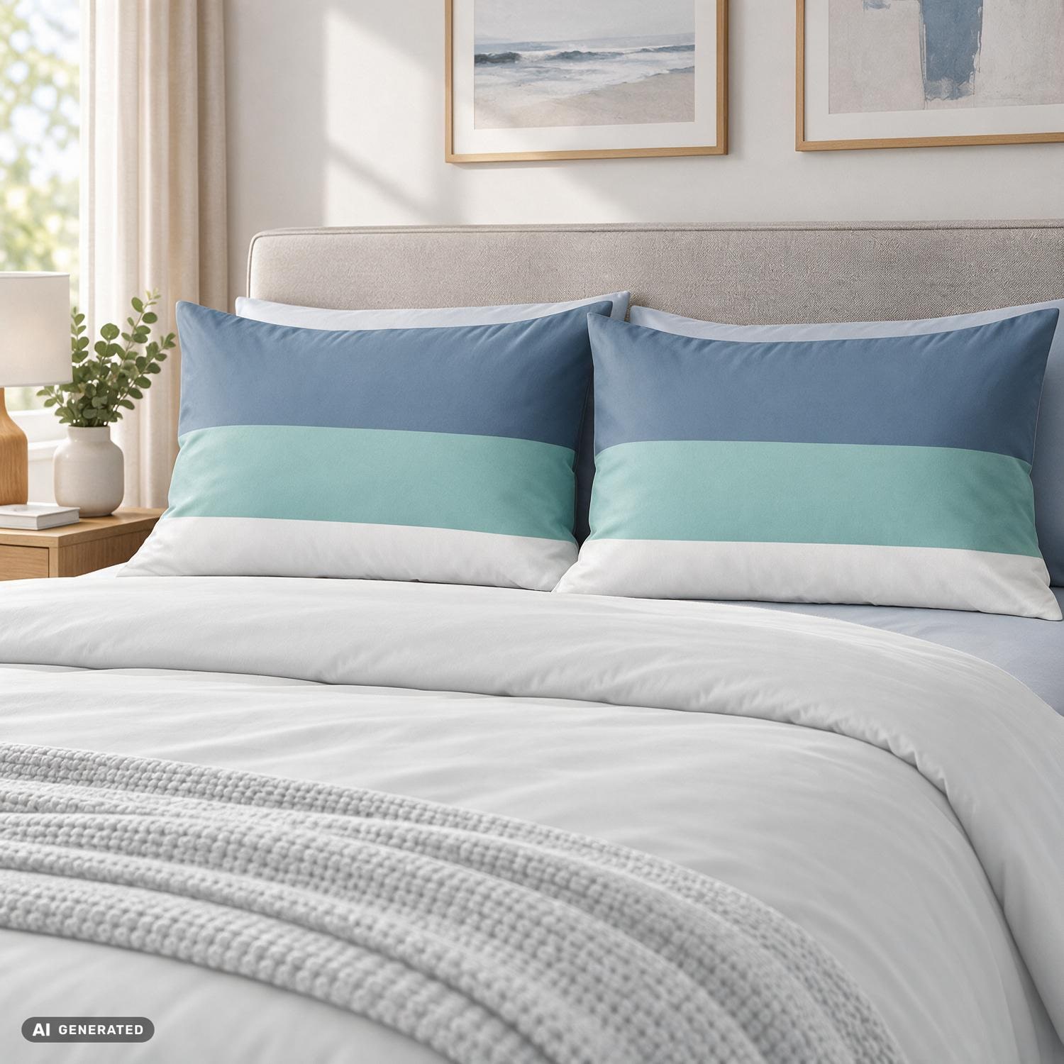 CloudComfort Basic Baumwoll Kissenbezug blau/weiß gestreift 2er-Set 70 x 90 cm