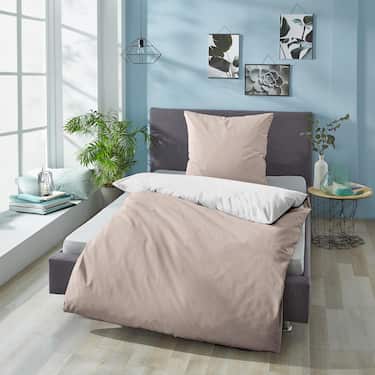 Sleezzz® Renforcé Wendebettwäsche beige/weiß 135 x 200 + 80 x 80 cm