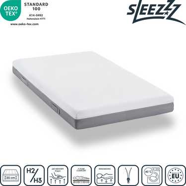 Matelas viscoélastique Sleezzz Premium 140 x 200 cm, hauteur 20 cm, degré de fermeté H2/H3, avec poignées réversibles