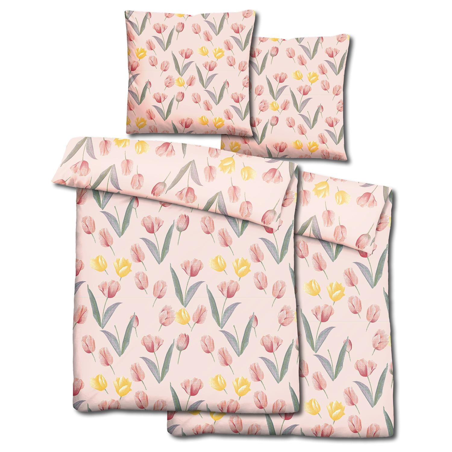 Double pack CloudComfort Basic microfiber bed linen tulips 135 x 200 + 80 x 80 cm