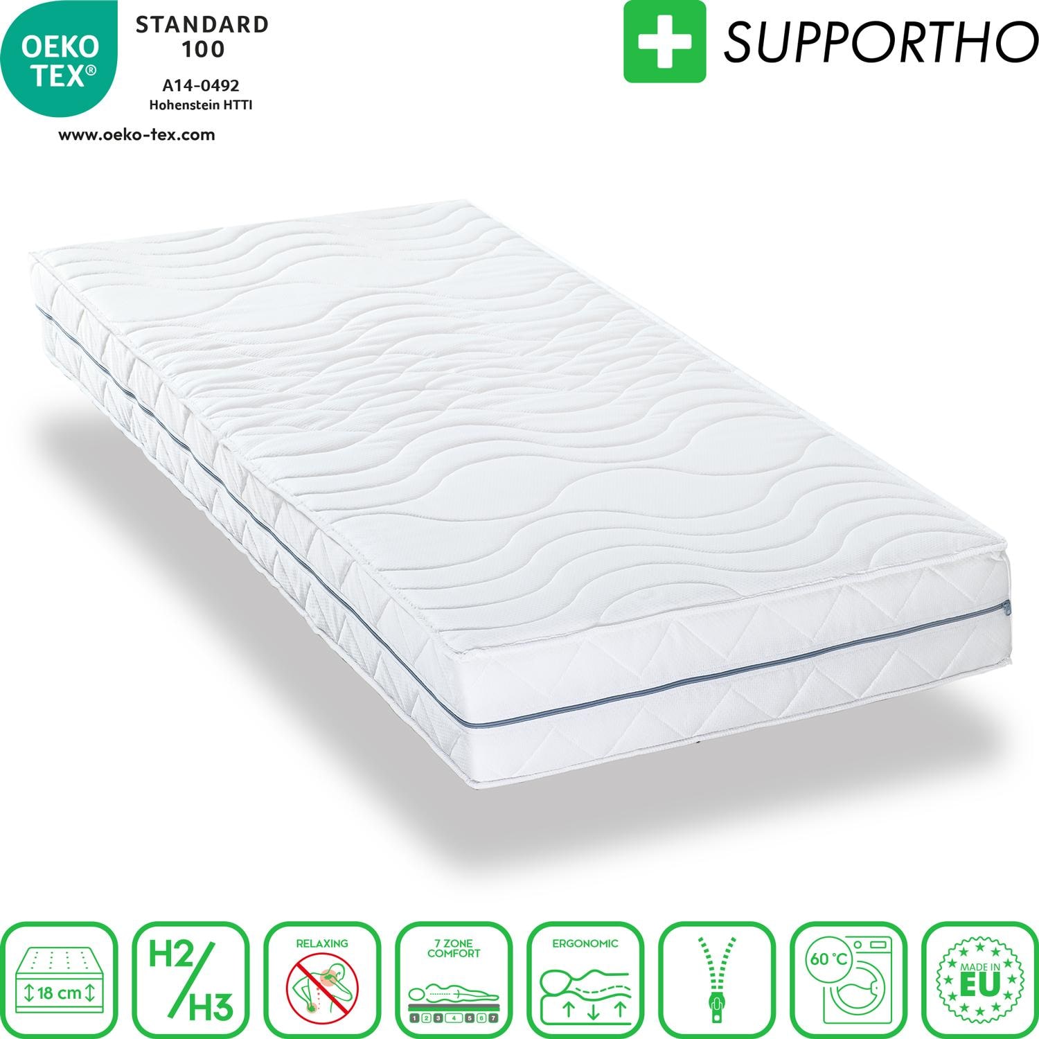 Features as icons – Supportho Premium 80 x 200 cm H2/H3 + Supportho viscoelastic pillow 40 x 80 cm