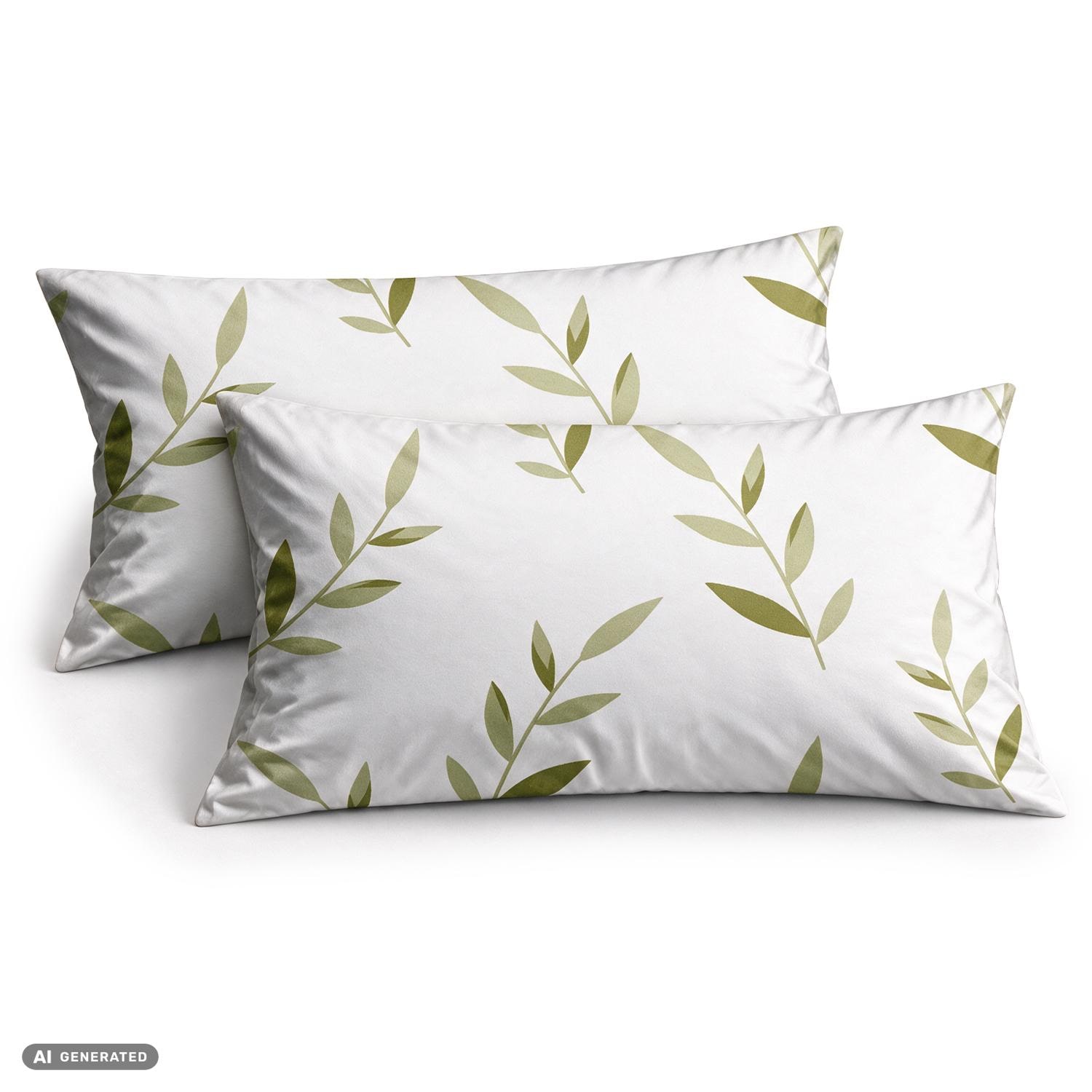 CloudComfort Basic Baumwoll Kissenbezug weiß Blätter 2er-Set 40 x 80 cm