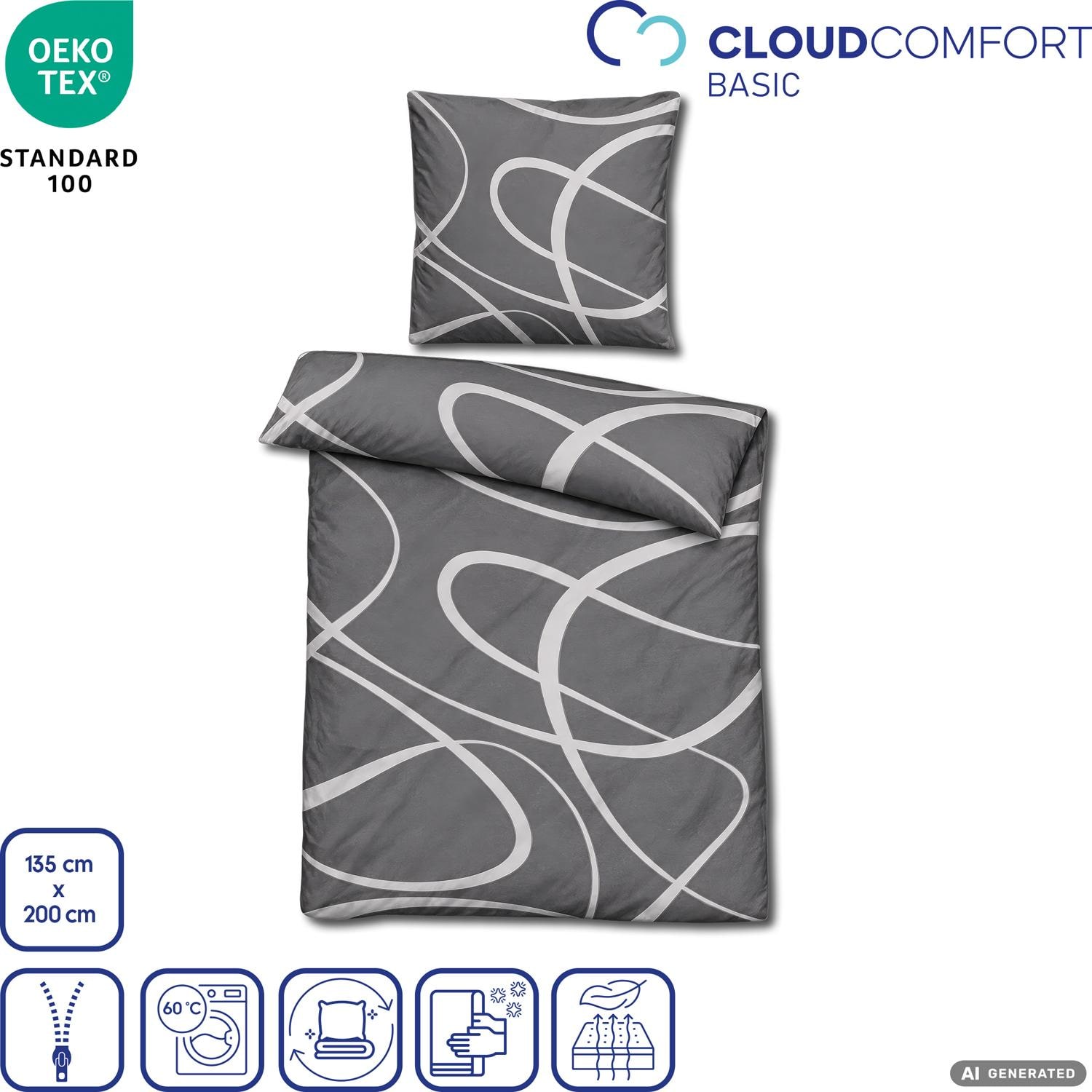 CloudComfort Renforcé Bettwäsche Curly 135 x 200 + 80 x 80 cm