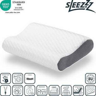 Sleezzz Premium Viskoelastik Oreiller appui-nuque 50 x 32 x 11 cm avec housse en double tissu agréable pour la peau