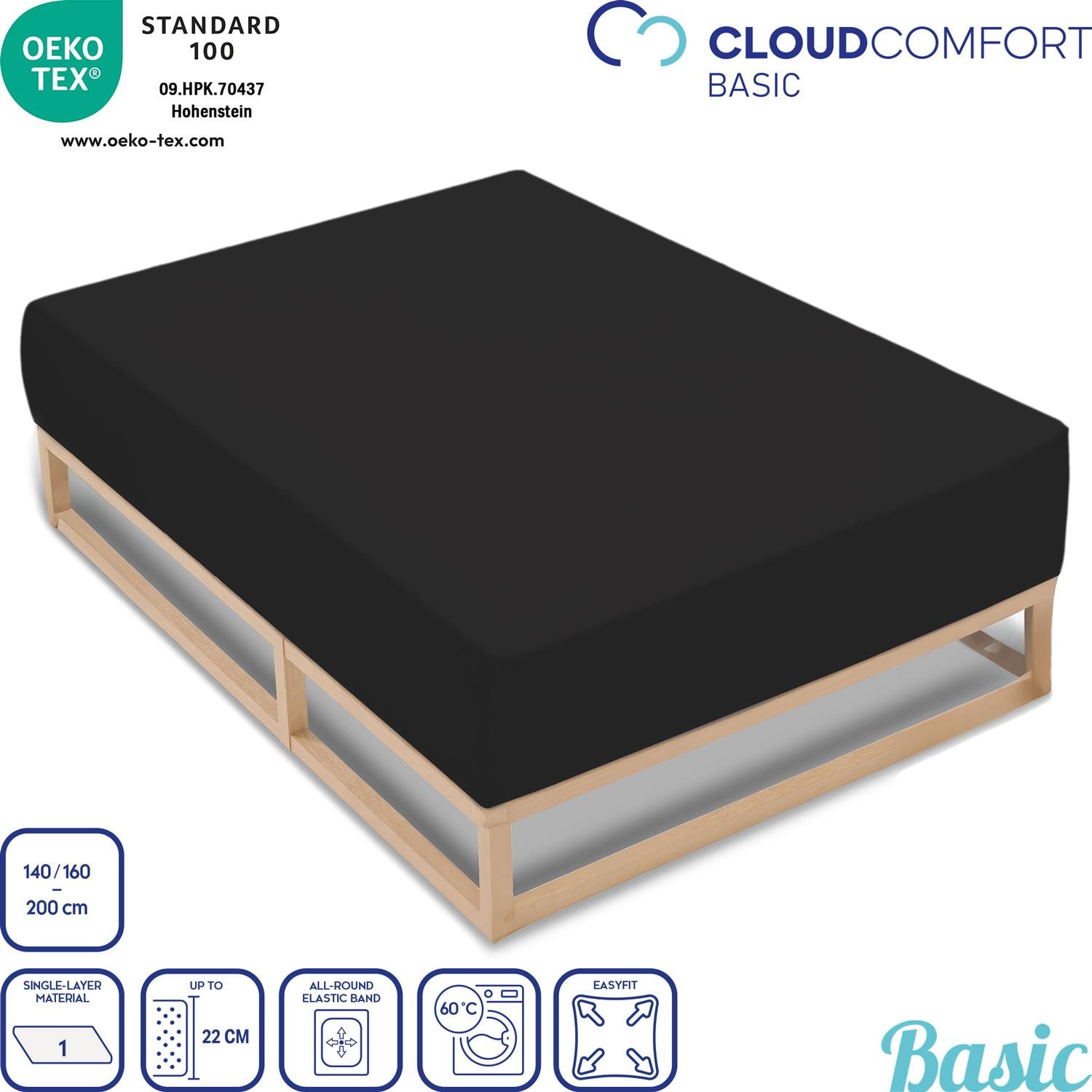 Doppelpack CloudComfort Basic Spannbettlaken Jersey-Stretch schwarz 140 x 190 - 160 x 200 cm (2 Stück)