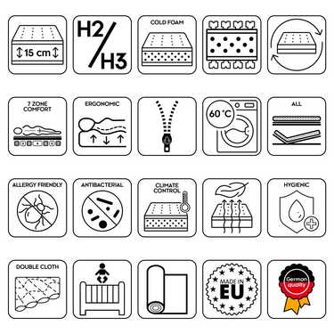Materac Premium 7-strefowy 80x200 cm CloudComfort, wysokość 15 cm, poziom twardości H2/H3