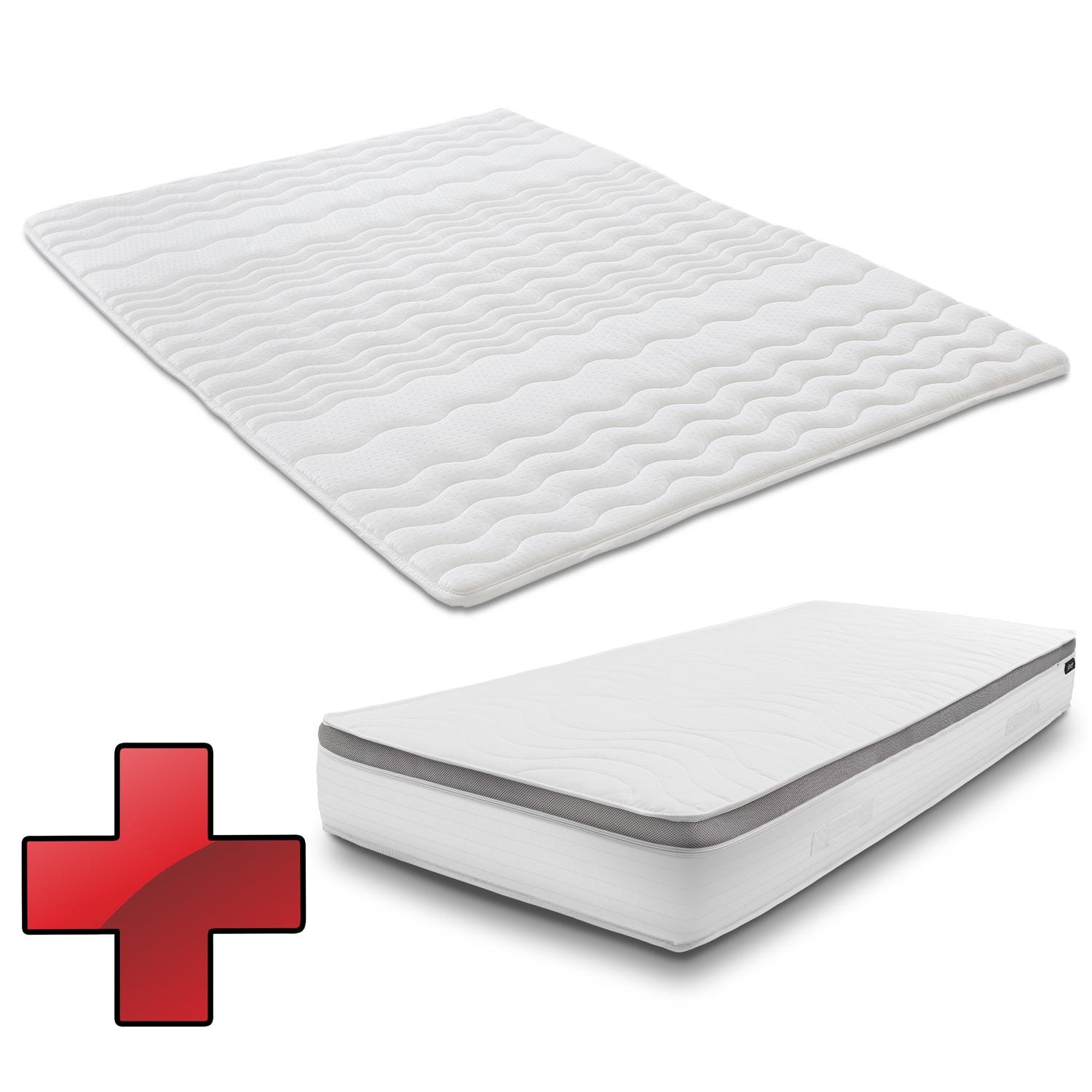 7-zone ergonomic pocket spring mattress Sleezzz Diamond T1000 90 x 200 cm, height 23 cm, firmness level H2/H3, 1000 springs/2m² + mattress topper / mattress topper 90 x 200 cm