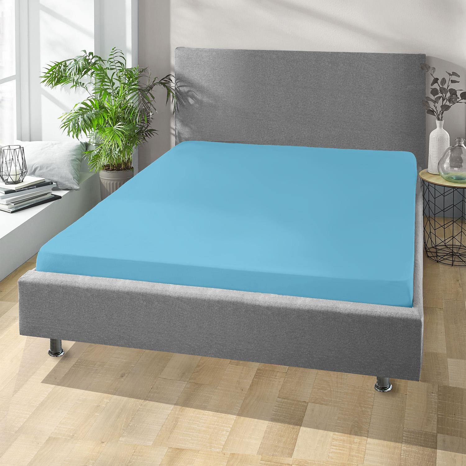 Set of 4 Setex Fine Beaver Fitted Sheets, Turquoise, 90 x 200 cm
