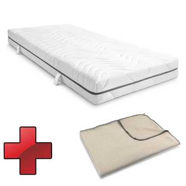 7-zons viskoelastisk madrass Sleezzz Smart 90 x 200 cm, höjd 18 cm, fasthetsnivå H3 med luftminnesskum + Sleezzz® Smart mysfilt 140 x 200 cm