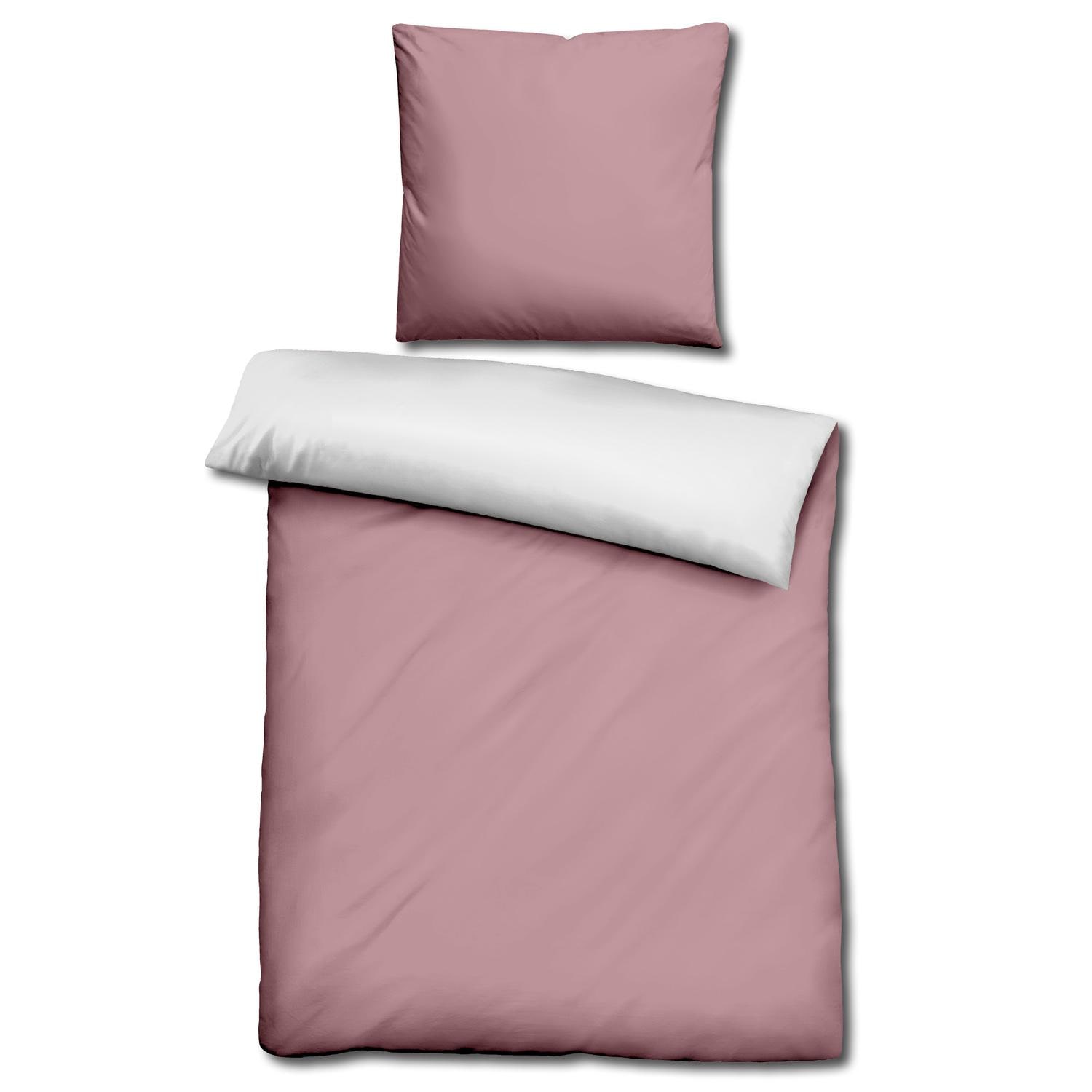 Double pack Sleezzz® Renforcé reversible bed linen rosé/white 135 x 200 + 80 x 80 cm