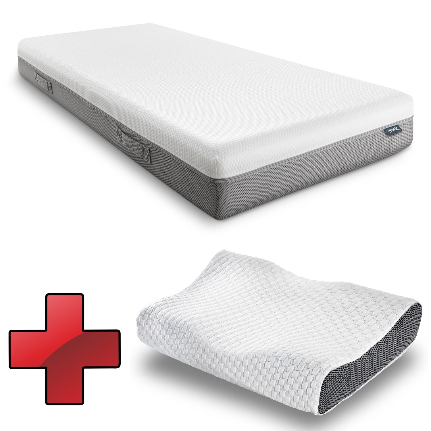 Sleezzz Premium ιξωδοελαστικό στρώμα 90 x 200 cm, ύψος 20 cm, επίπεδο σκληρότητας H2/H3, με αναστρέψιμες λαβές + μαξιλάρι τζελ Sleezzz® Premium