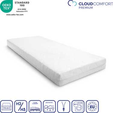 Materac Premium 7-strefowy 80x200 cm CloudComfort, wysokość 15 cm, poziom twardości H2/H3