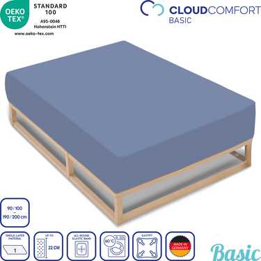 Prześcieradło CloudComfort Basic jersey stretch niebieskie 90 x 190 - 100 x 200 cm