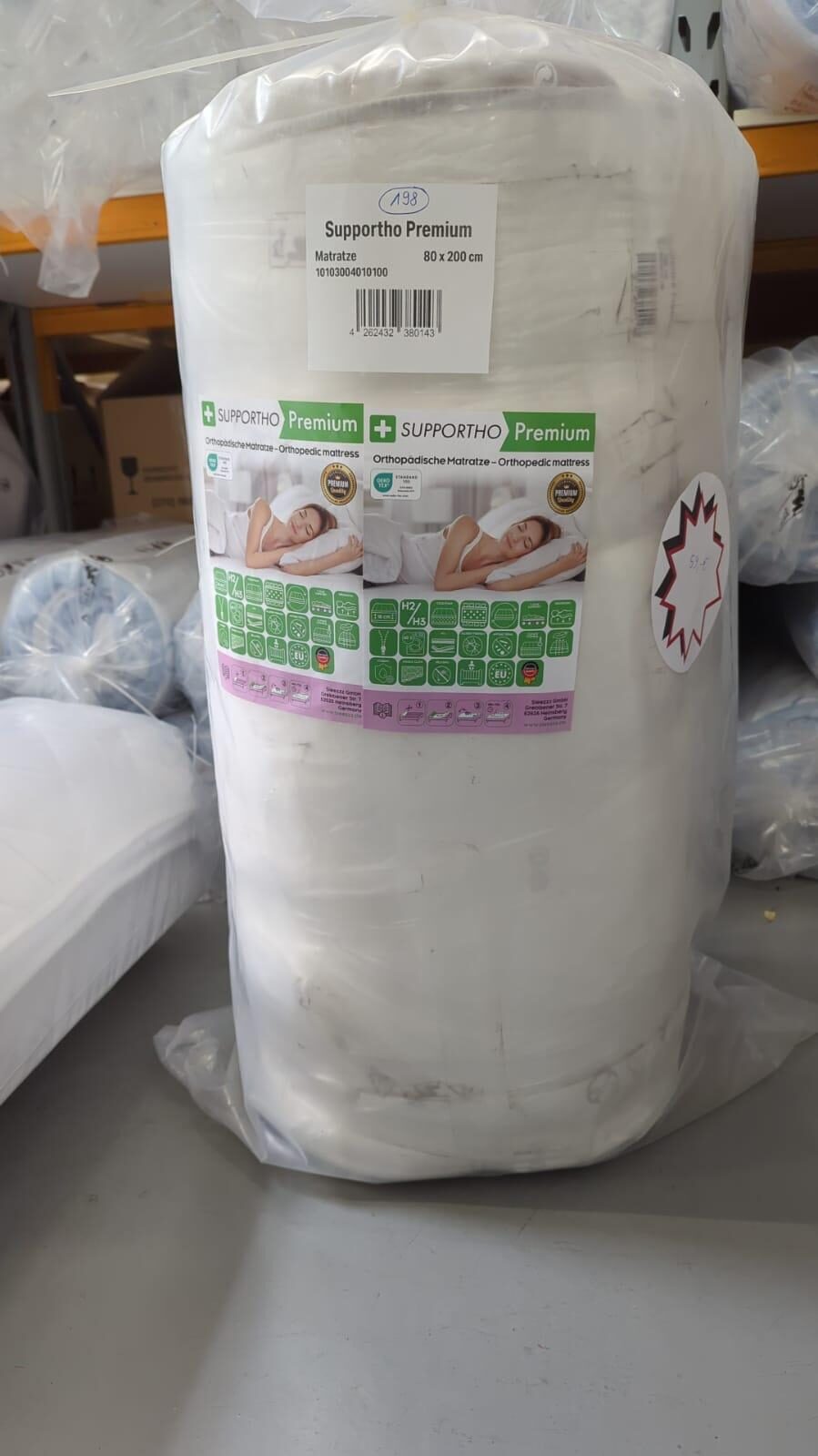 Online return Orthopaedic cold foam mattress Supportho Premium 80 x 200 cm, height 18 cm, firmness level H2/H3