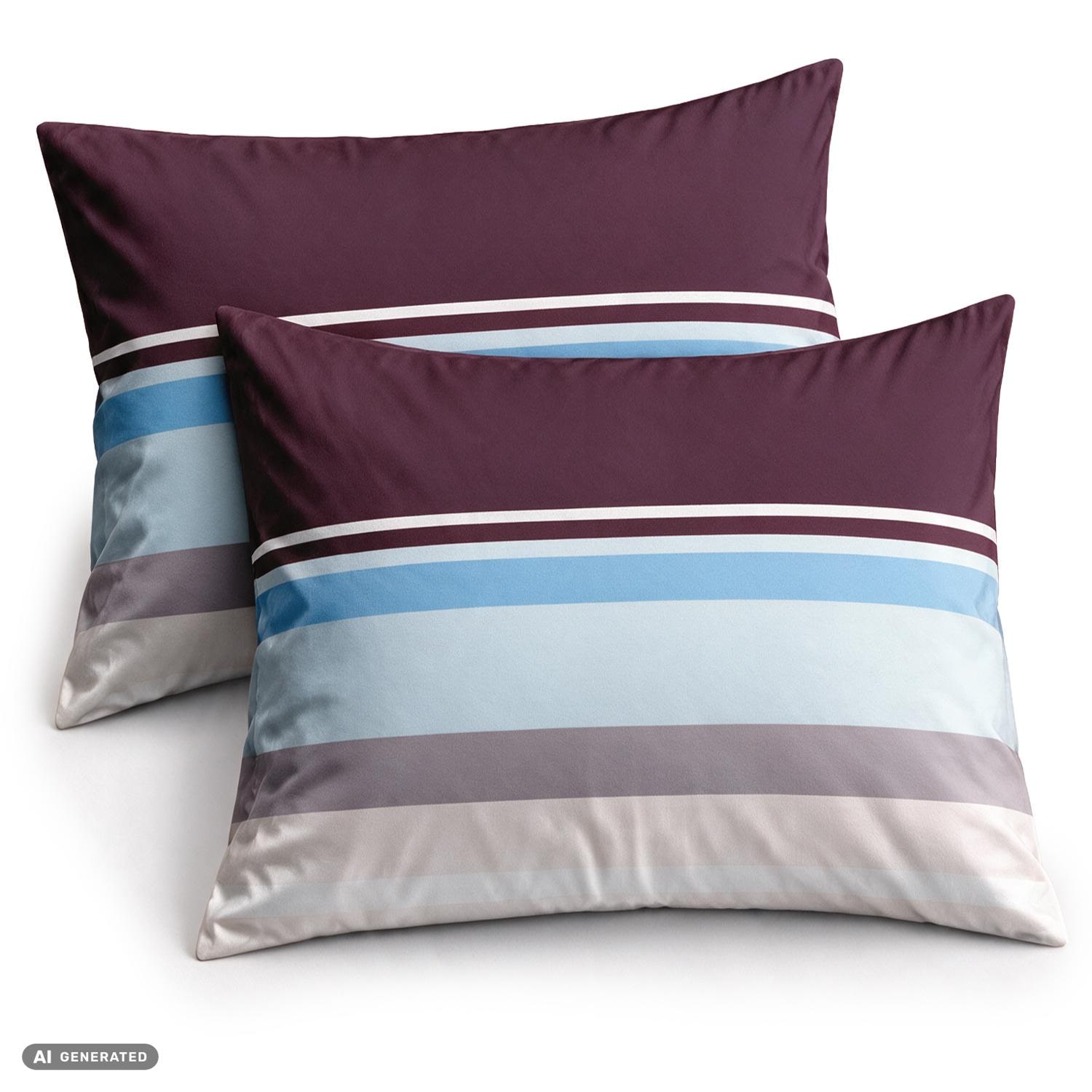 CloudComfort Basic – Față de pernă din bumbac, cu dungi roșii și albastre, set de 2 bucăți, 70 x 90 cm