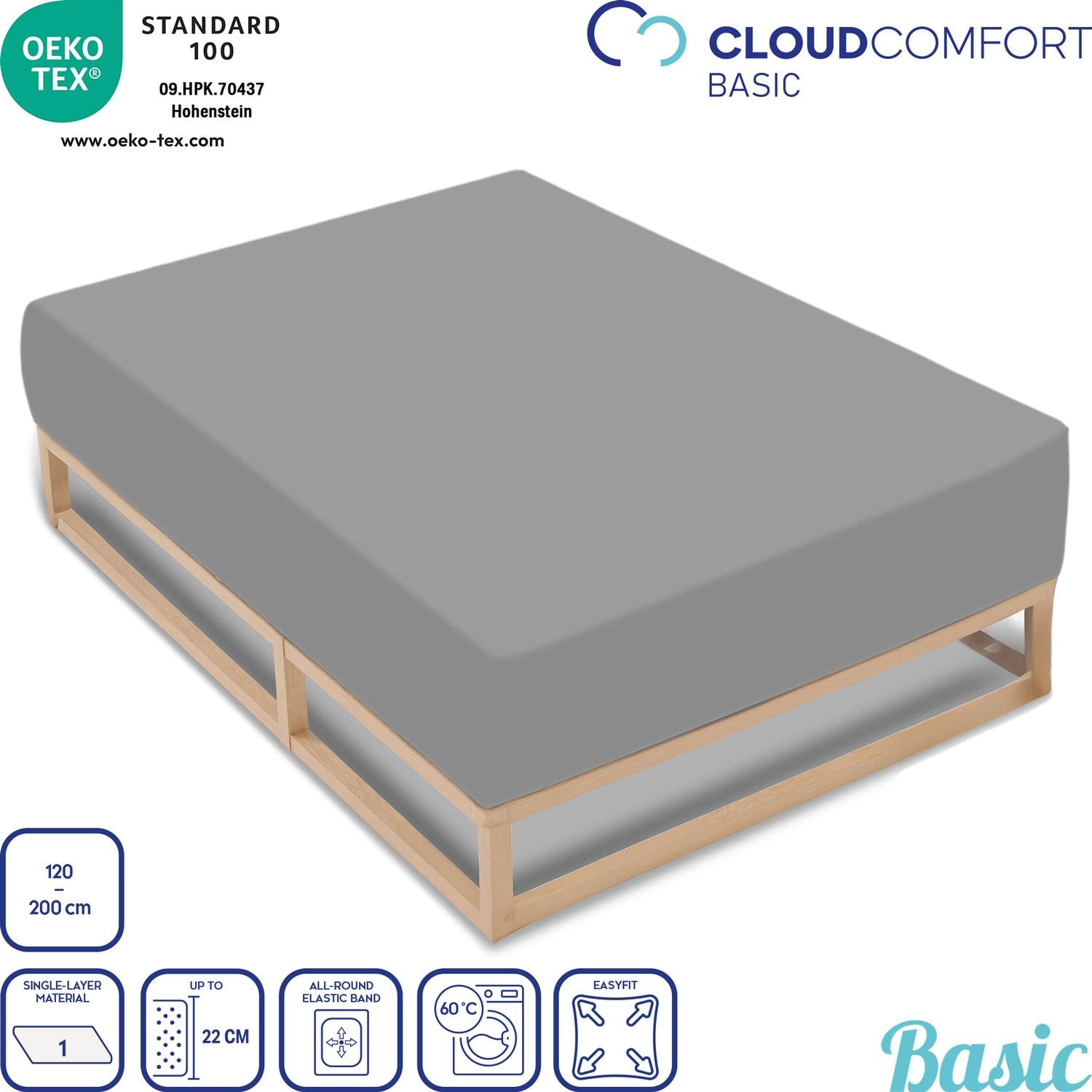 Doppelpack CloudComfort Basic Spannbettlaken Jersey-Stretch silber grau 120 x 200 cm (2 Stück)