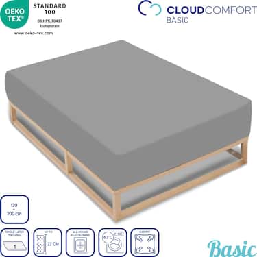 Double pack CloudComfort Basic fitted sheet jersey stretch silver gray 120 x 200 cm (2 pieces)
