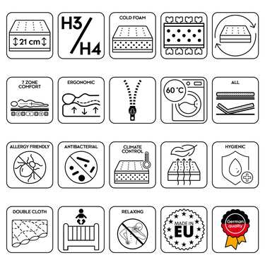 7 zonu Sleezzz Superior matracis 90 x 200 cm, augstums 21 cm, cietības līmenis H3/H4 + matrača pārvalks / matrača pārvalks 90 x 200 cm