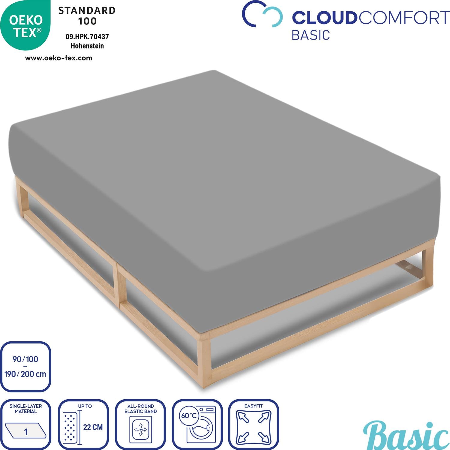 CloudComfort Základné napínacie prestieradlo jersey strieborná sivá 90 x 190 - 100 x 200 cm