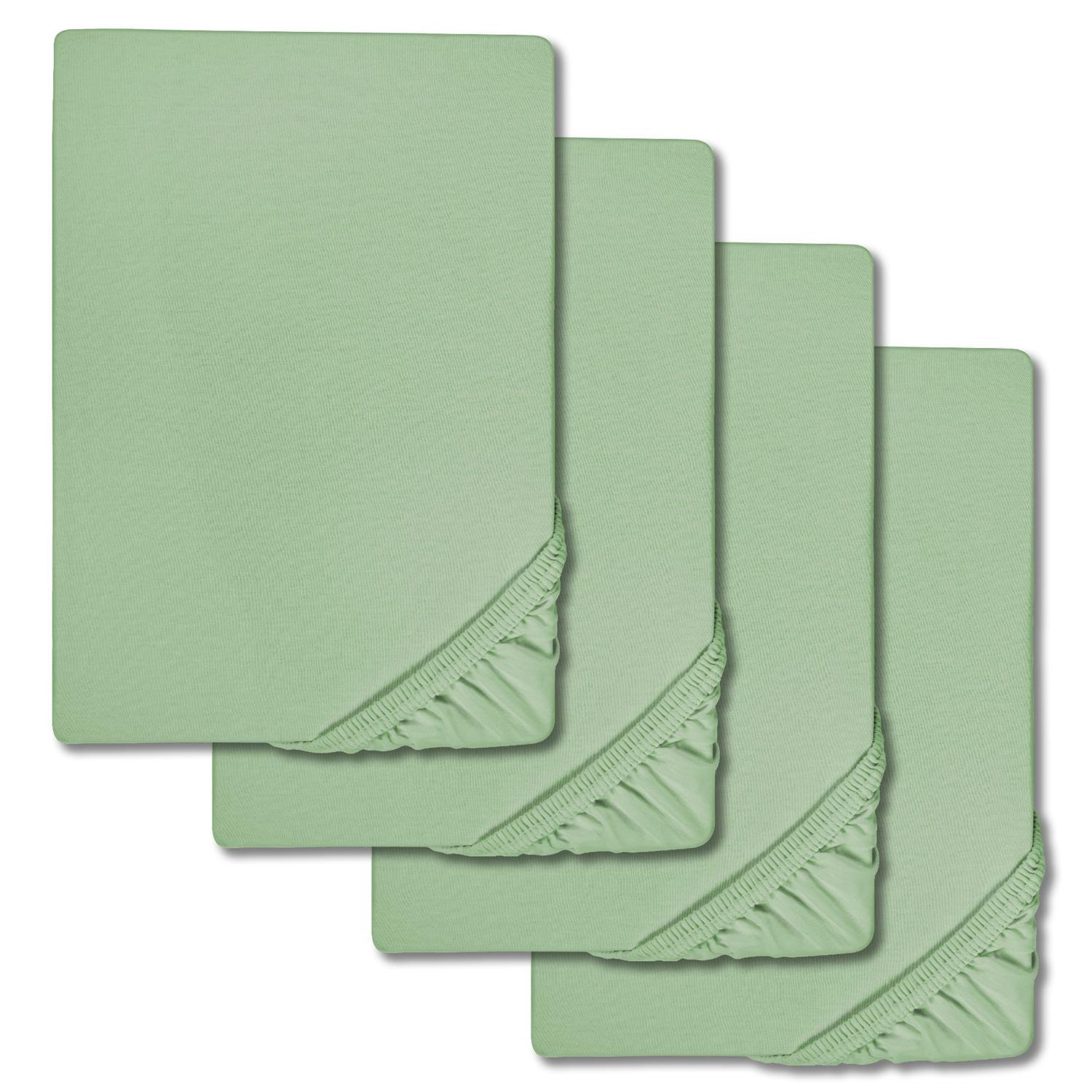 Spannbettlaken Microfaser Interlock-Jersey grün 90 x 190 - 100 x 200 cm im 4er-Pack