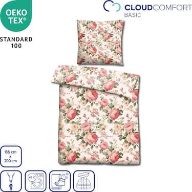 Double pack CloudComfort Basic microfiber bed linen Camelie 135 x 200 + 80 x 80 cm