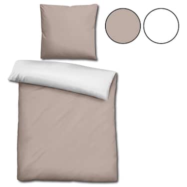Doppelpack  Sleezzz® Renforcé Wendebettwäsche beige/weiß 135 x 200 + 80 x 80 cm