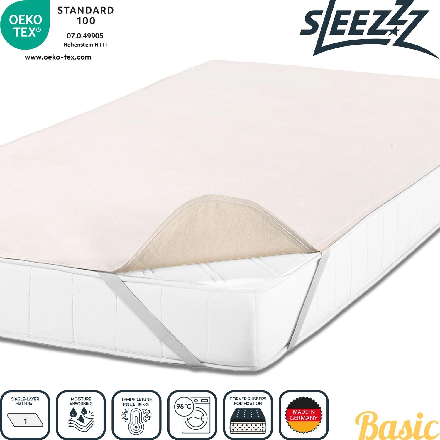 Features as icons – Sleezzz® Basic Molton mattress protector 80 x 200 cm