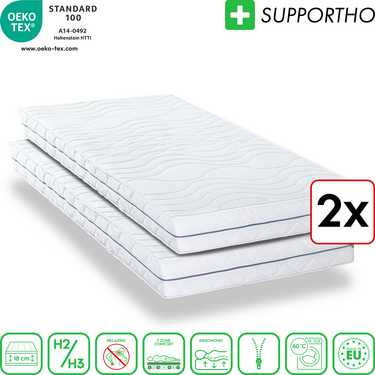 Lot de deux matelas orthopédiques 100x200 cm 7 zones Supportho Premium, hauteur 18 cm, degré de fermeté H2/H3 Twin