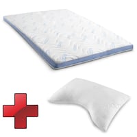 Šalto putų antklodė „CloudComfort Cool“ 160 x 200 cm H2/H3, aukštis 7 cm, kietumo laipsnis H2/H3, 7 zonų antklodė su vasaros ir žiemos pusėmis + „Sleezzz® Cool“ gelio putų kontūrinė kaklo atraminė pagalvė 40 x 60 x 16 cm