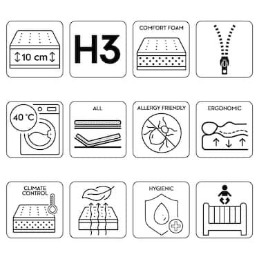 K10 madrass 90 x 200 cm H3 + overmadrass / overmadrass 90 x 200 cm