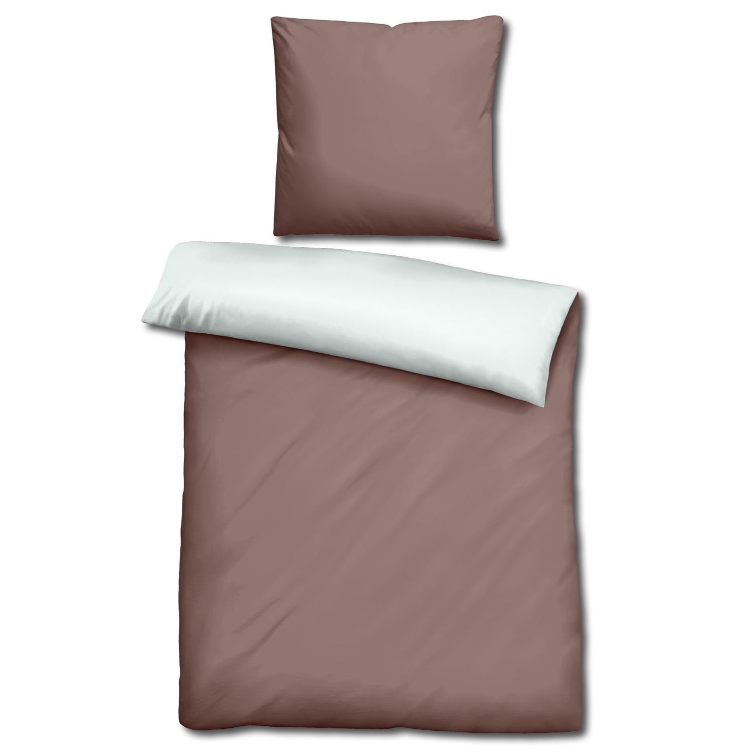 Double pack Sleezzz® Renforcé reversible bed linen light brown/white 135 x 200 + 80 x 80 cm