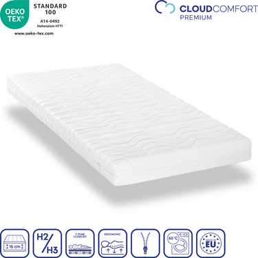 Materasso Premium a 7 zone 100x200 cm CloudComfort, altezza 15 cm, livello di rigidità H2/H3