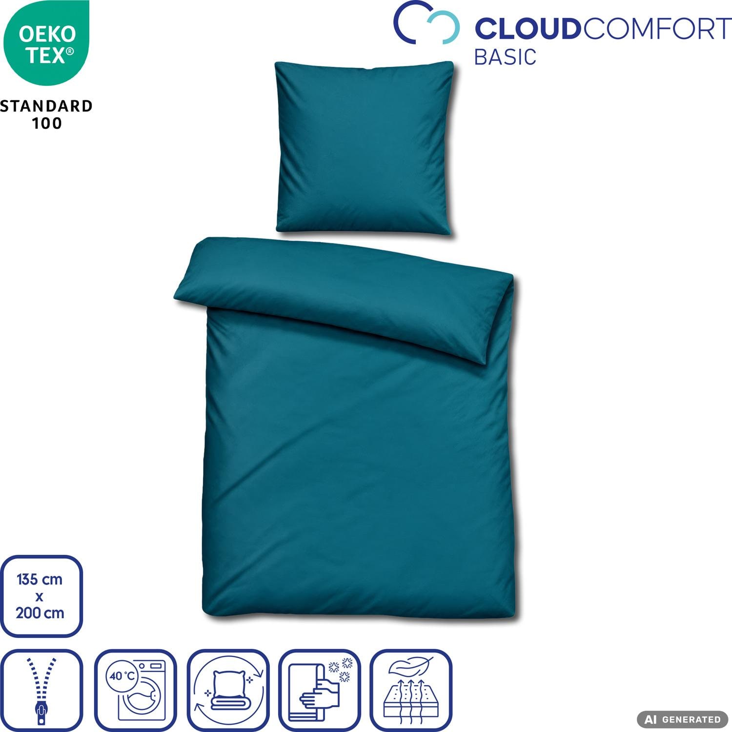 Roupa de cama CloudComfort Basic em microfibra, cor petróleo, 135 x 200 + 80 x 80 cm