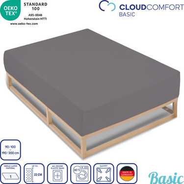CloudComfort Basic fitted sheet jersey stretch dark gray 90 x 190 - 100 x 200 cm