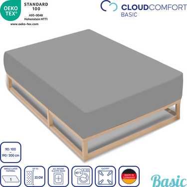 Set van 4 CloudComfort Basic hoeslakens jersey stretch zilvergrijs 90 x 190 - 100 x 200 cm (4 stuks)