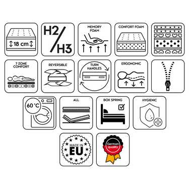 7-zone visco-elastisch matras Sleezzz Smart 90 x 200 cm, hoogte 18 cm, hardheidsniveau H3 met luchtgeheugenschuim + CloudComfort Basic microvezelkussen 40 x 80 cm
