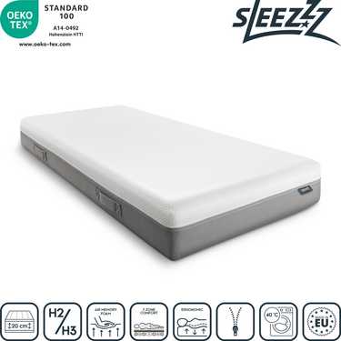 Sleezzz Premium viscoelastic mattress 80 x 200 cm, height 20 cm, firmness level H2/H3, with reversible handles