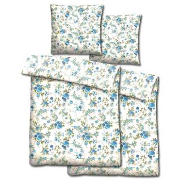Doppelpack CloudComfort Basic Mikrofaser Bettwäsche blaue Blumen 135 x 200 + 80 x 80 cm