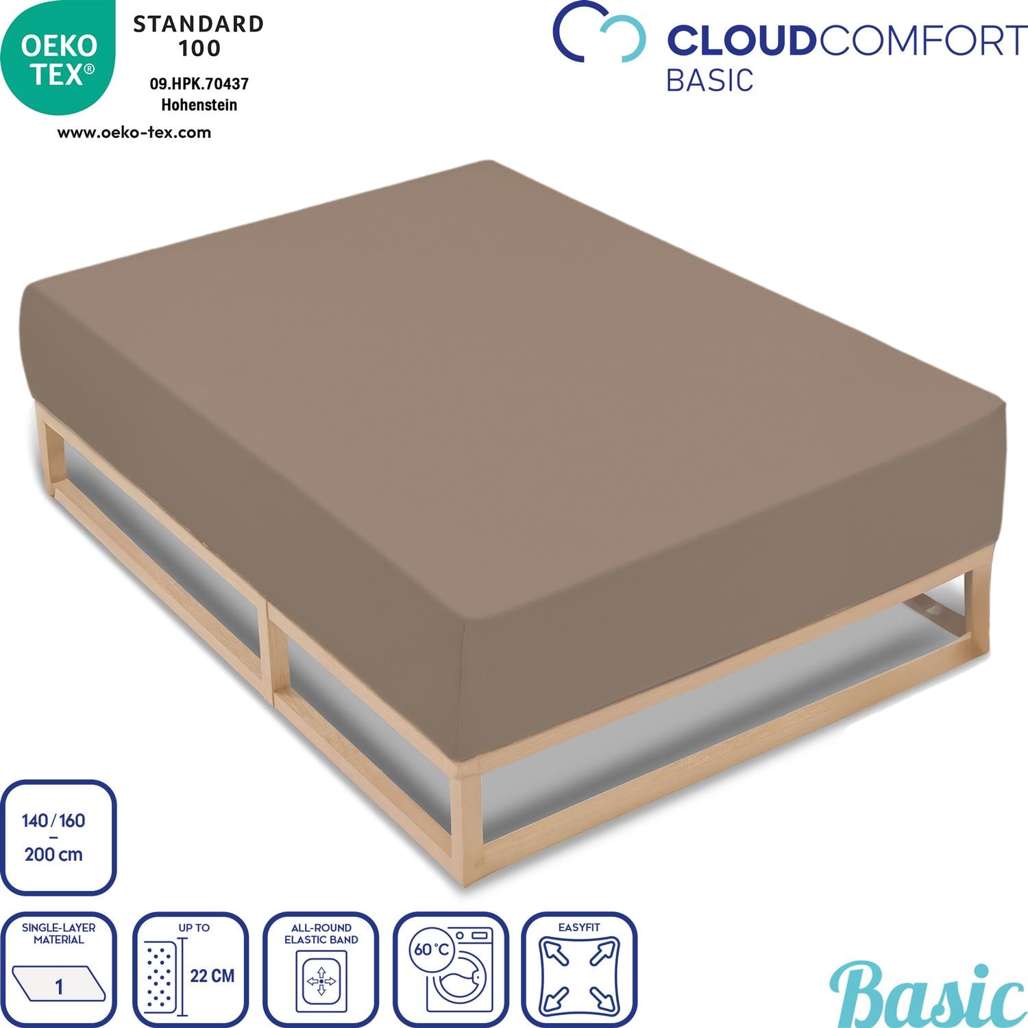 2-pak CloudComfort Basic stræklagen i jersey-stretch, taupe, 140 x 190 – 160 x 200 cm (2 stk.)