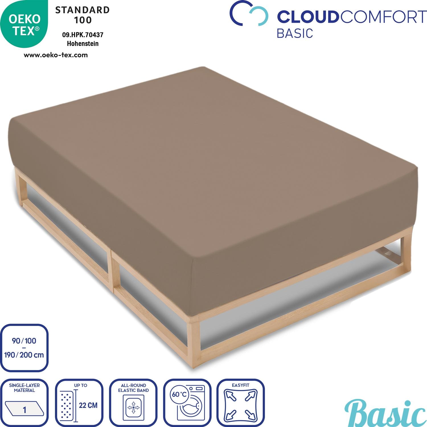 Sada 4 ks napínacích prostěradel CloudComfort Basic z jersey-stretch, barva taupe, rozměry 90 x 190 – 100 x 200 cm (4 ks)