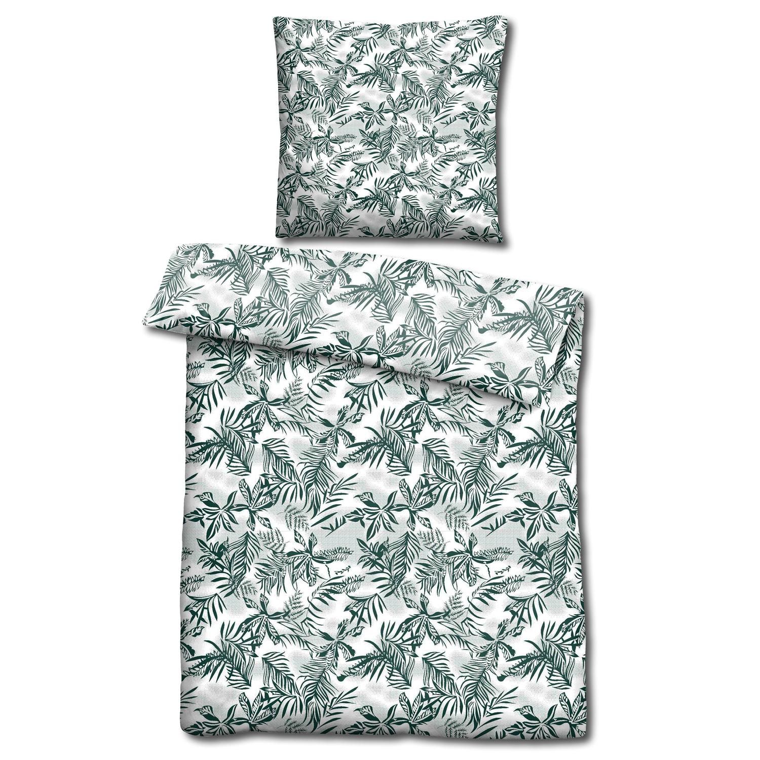 Double pack CloudComfort Basic microfiber bed linen green leaves 135 x 200 + 80 x 80 cm