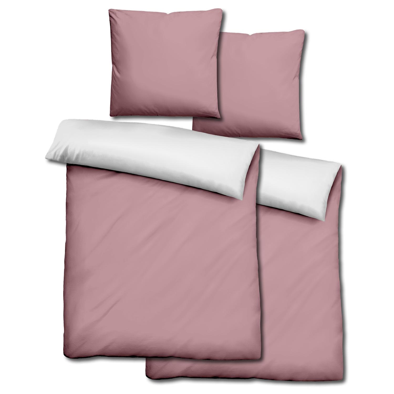 Dubbelvikt Sleezzz® Renforcé vändbart sänglinne rosé/vit 135 x 200 + 80 x 80 cm