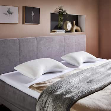 Šalto putų antklodė „CloudComfort Cool“ 160 x 200 cm H2/H3, aukštis 7 cm, kietumo laipsnis H2/H3, 7 zonų antklodė su vasaros ir žiemos pusėmis + „Sleezzz® Cool“ gelio putų kontūrinė kaklo atraminė pagalvė 40 x 60 x 16 cm