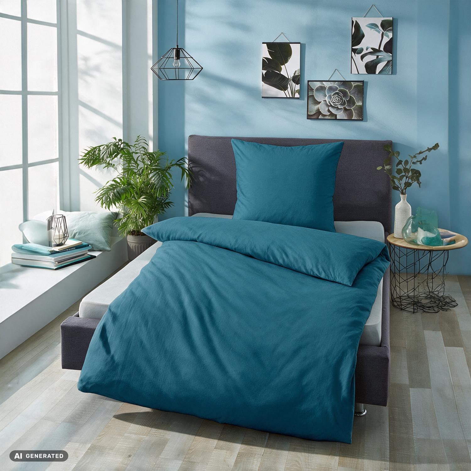 Roupa de cama CloudComfort Basic em microfibra, cor petróleo, 135 x 200 + 80 x 80 cm
