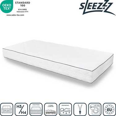 7 Zonen Matratze Sleezzz Superior 90 x 200 cm, Höhe 21 cm, Härtegrad H3/H4