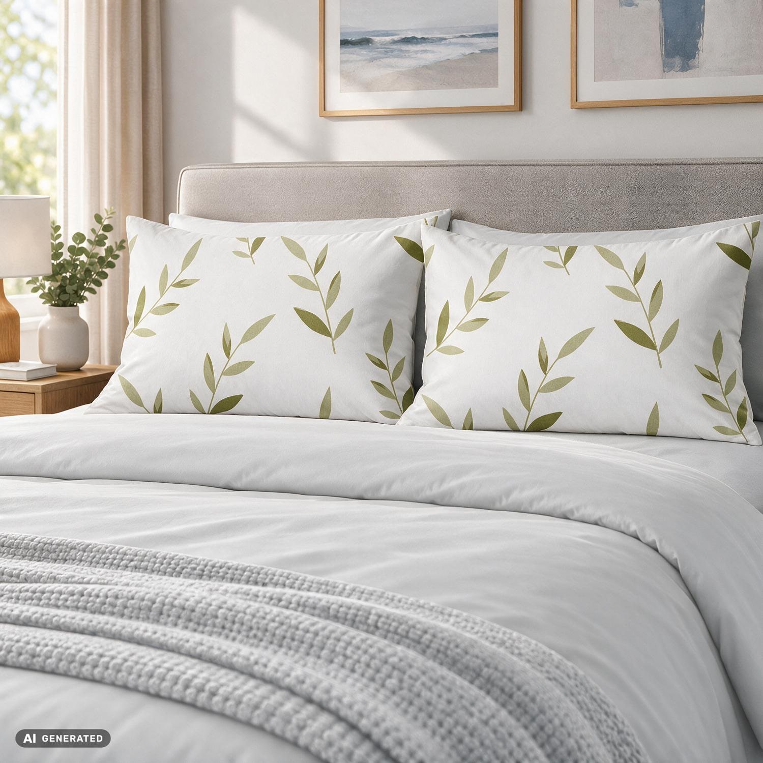 CloudComfort Basic Baumwoll Kissenbezug weiß Blätter 2er-Set 40 x 80 cm