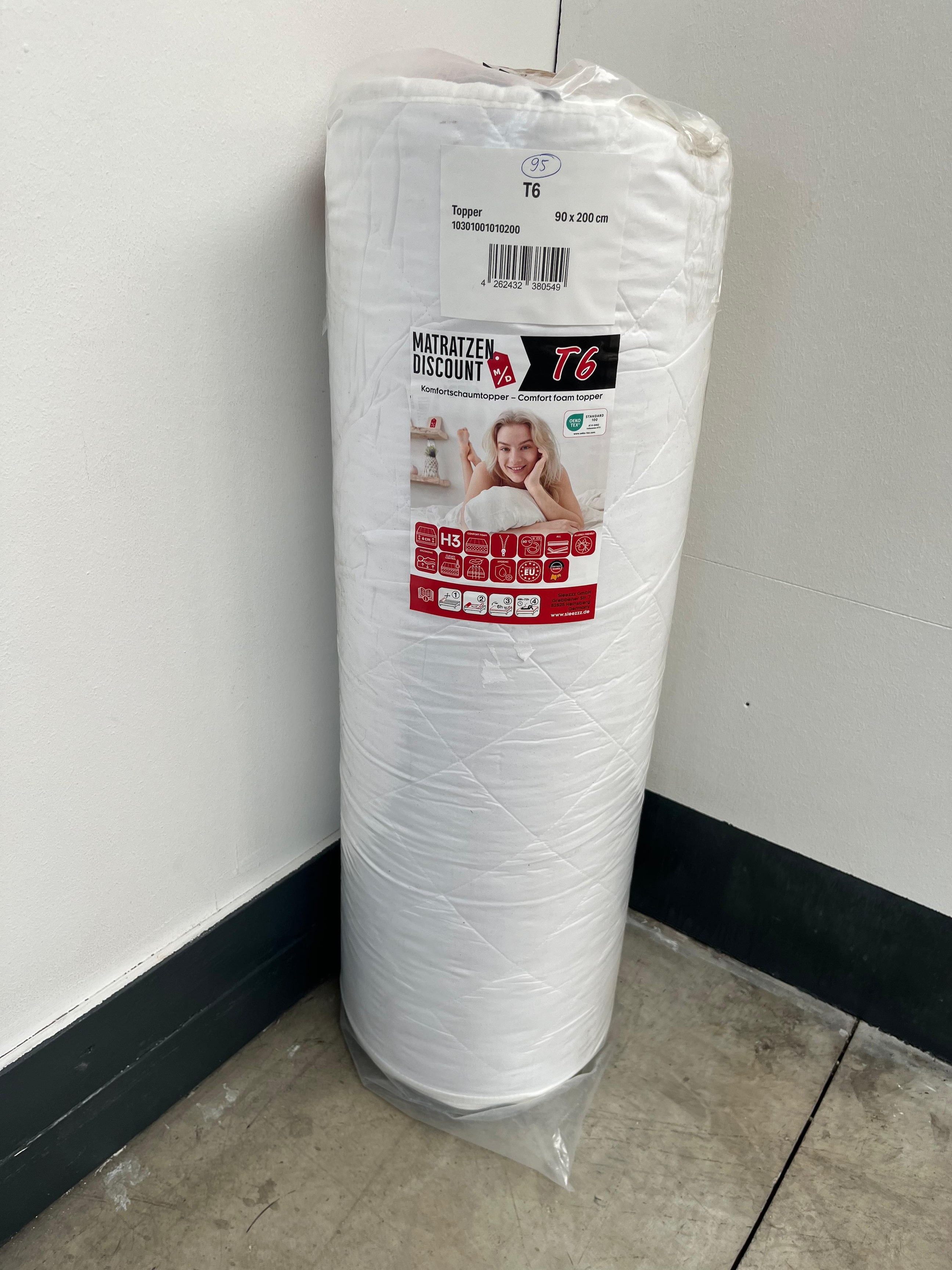 Online retourneren - Comfortschuim topper T6 90 x 200 cm, hoogte 6 cm, hardheidsniveau H3