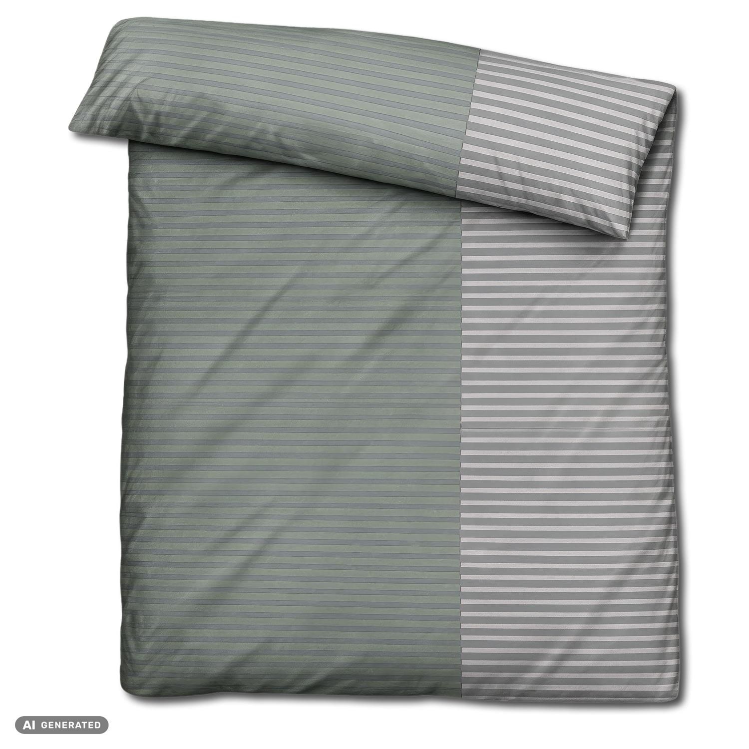 CloudComfort Renforcé Bettwäsche grau/grün gestreift 135 x 200 + 80 x 80 cm