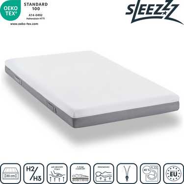 Matelas viscoélastique Sleezzz Premium 180 x 200 cm, hauteur 20 cm, degré de fermeté H2/H3, avec poignées réversibles